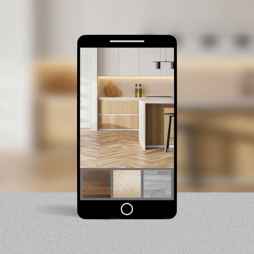 Roomvo product visualizer on smartphone - New Horizon Carpets in the Hemet, CA area