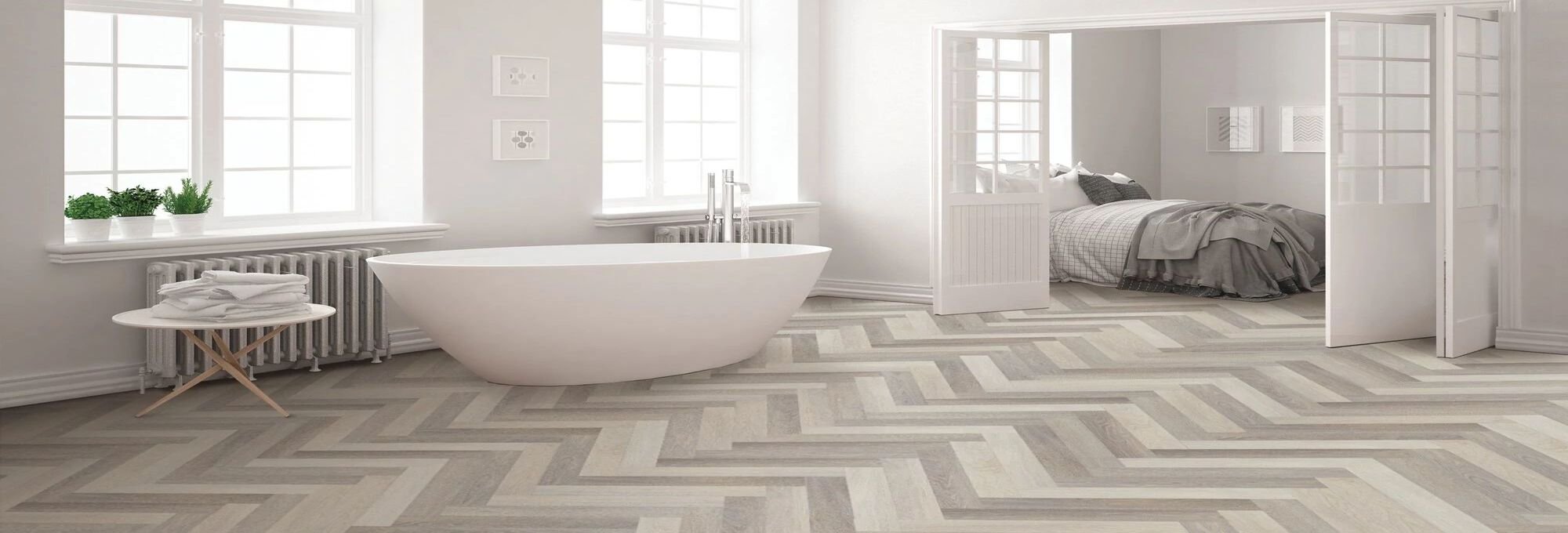 Bathroom with vinyl flooring from New Horizon Carpets in the Hemet, CA area